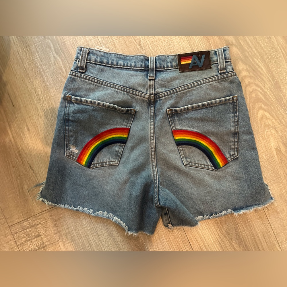 Aviator Nation Denim Rainbow Embroidered Women's Shorts